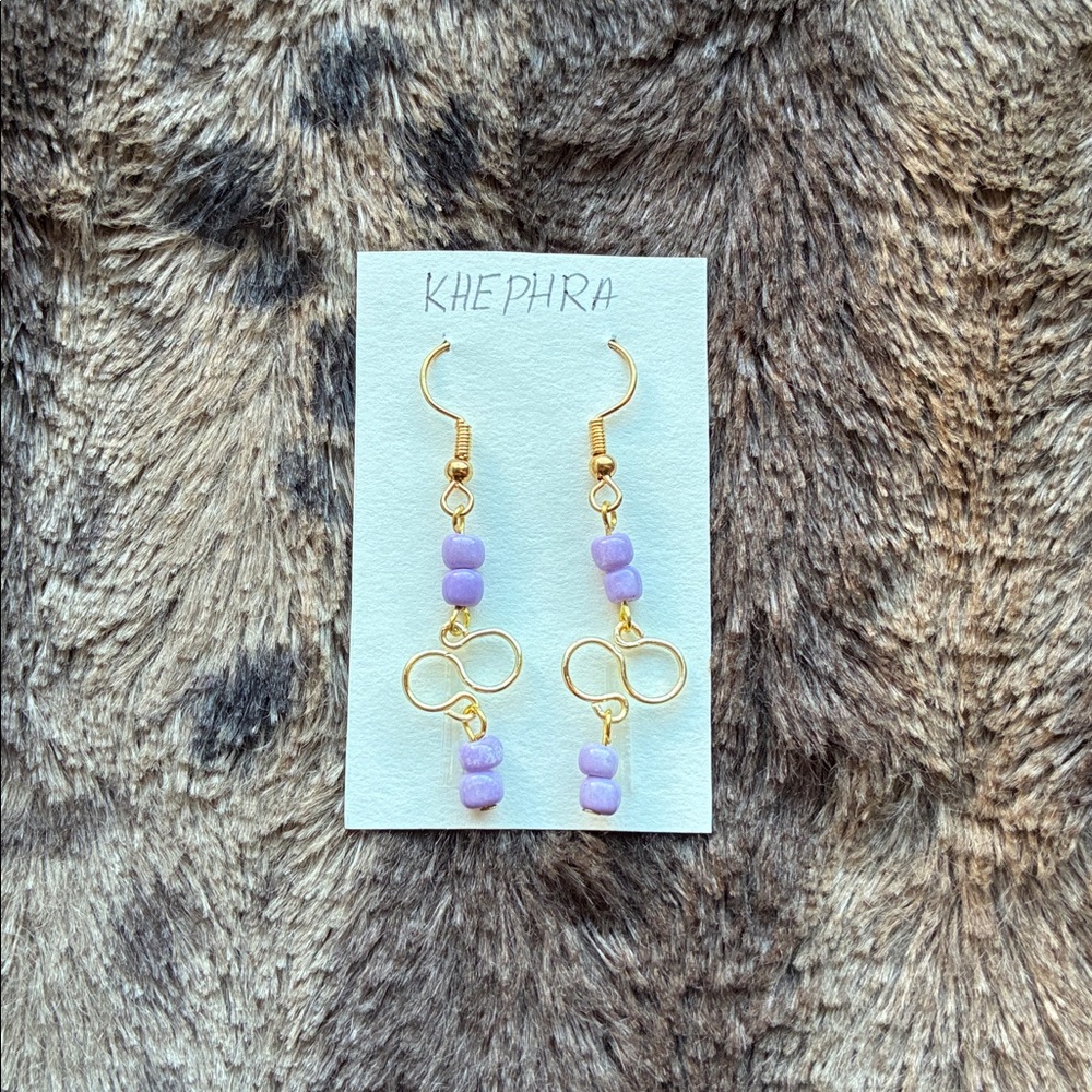 Gold and Purple Beaded Infinity Earrings - Picture 9 of 11